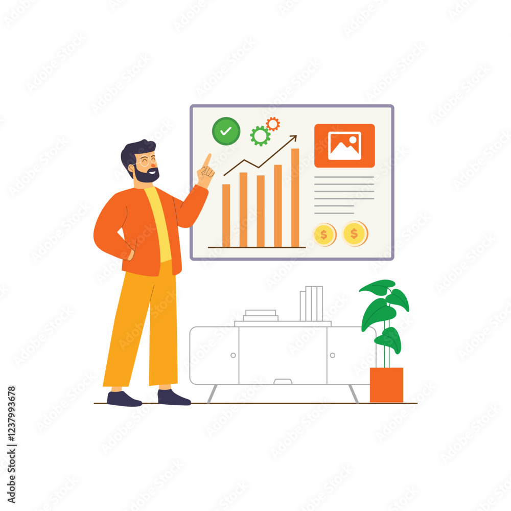 businessman presents data on a large digital screen businessman presents data on a large digital screen