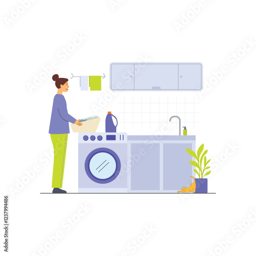 Illustration of laundry concept at home