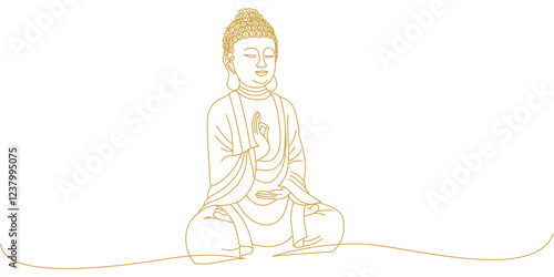 vector design of buddha statue for vesak day, gold line