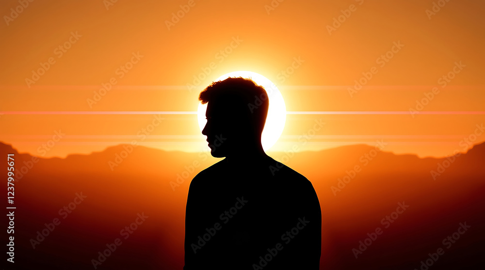 Silhouetted figure with backlighting, natural earth tones. Silhouetted figure with backlighting, natural earth tones.