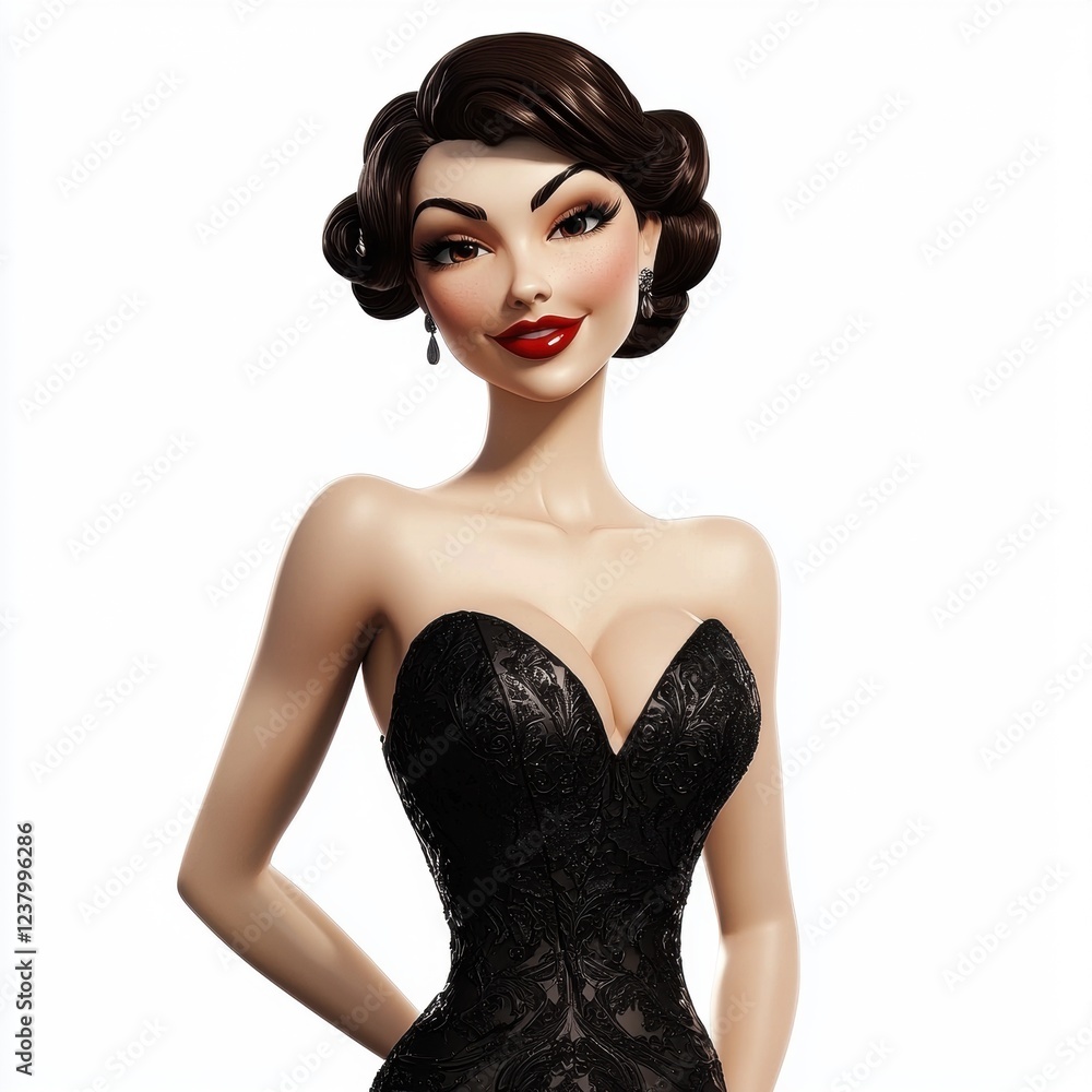 confident woman in a black elegant dress with red lipstick and a seductive smile, isolated on a white background for Saint Valentines Day confident woman in a black elegant dress with red lipstick and a seductive smile, isolated on a white background for Saint Valentines Day