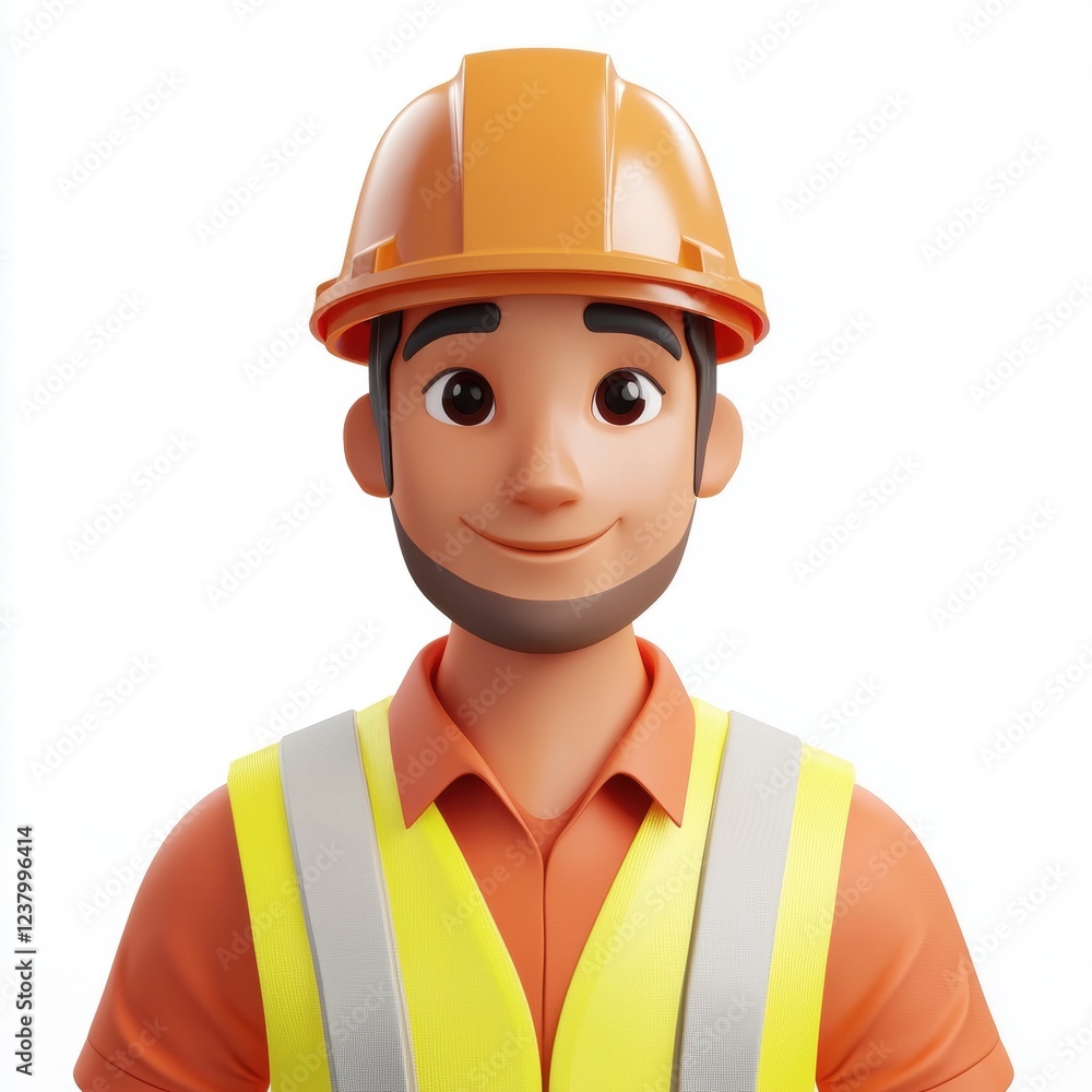 Construction worker wearing a hard hat and safety vest, centered on a clean white background Construction worker wearing a hard hat and safety vest, centered on a clean white background