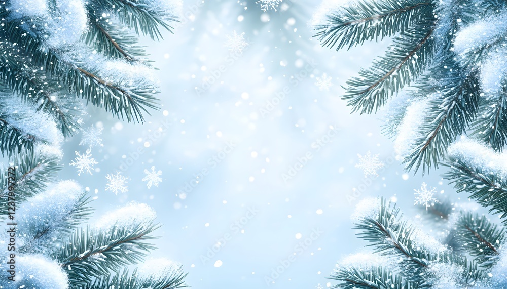 Snow Covered Pine Branches Winter Wonderland Scene Snow Covered Pine Branches Winter Wonderland Scene