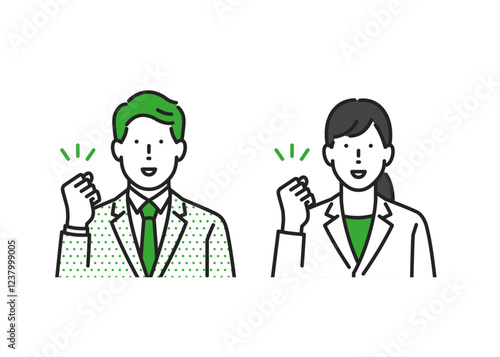 ガッツポーズをする男女ビジネスパーソンイラスト