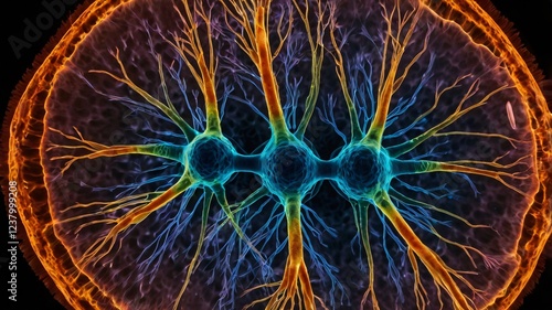  Fluorescence-Labeled Anaphase Cell Showing Actin Filaments Contracting as Cell Division Progresses photo