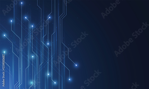 Abstract blue glowing line technology circuit board background design. Communication dot and line speed internet concept. Vector illustration