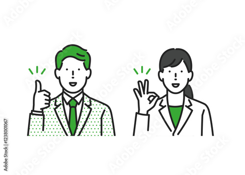グッドサインをする男女ビジネスパーソンイラスト