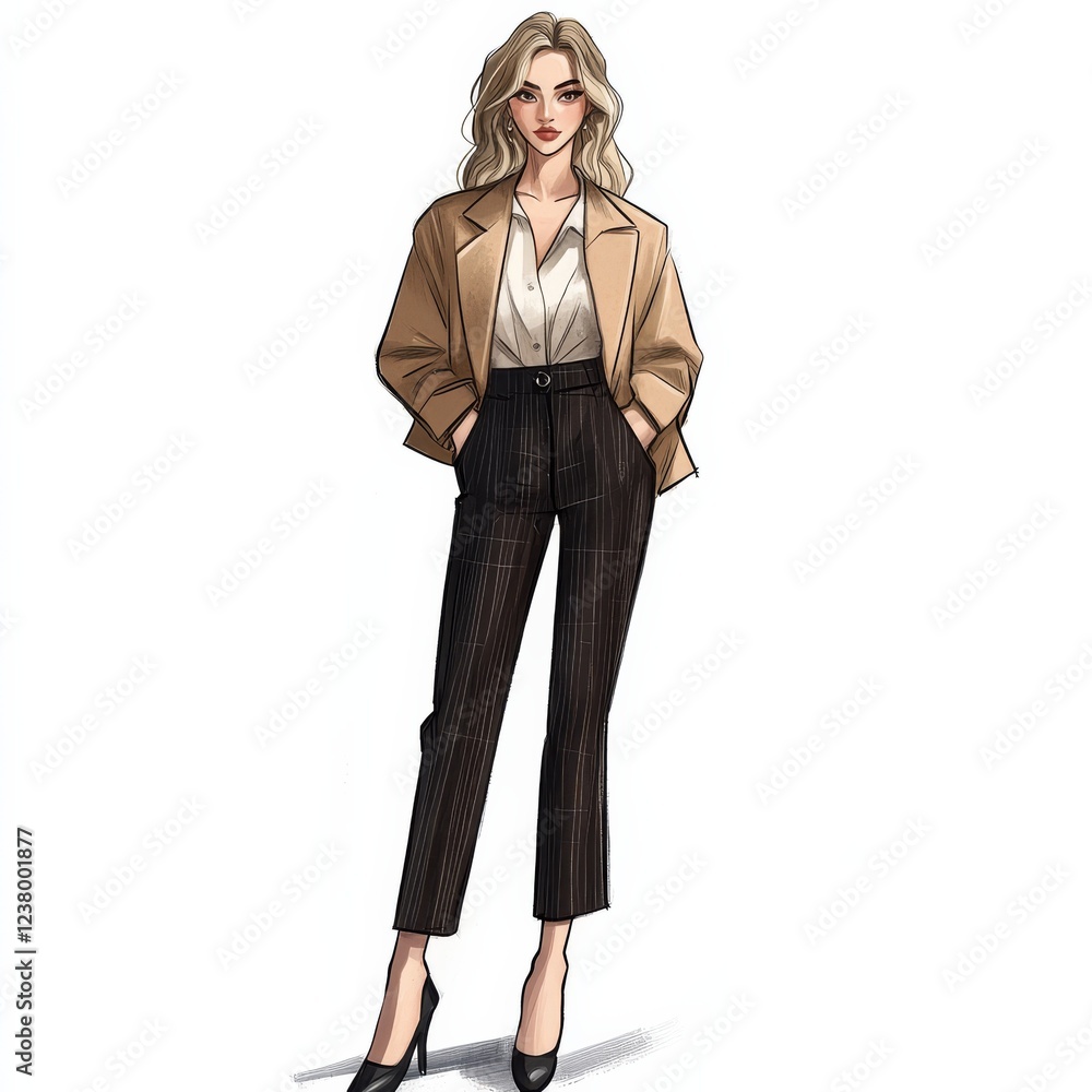 Fototapeta premium confident woman strut in high-fashion ensembles, exuding confidence and sophistication. The detailed rendering of fabrics, accessories, and movement captures the essence of luxury fashion