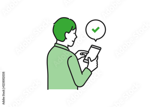 スマホをチェックする私服の男性イラスト