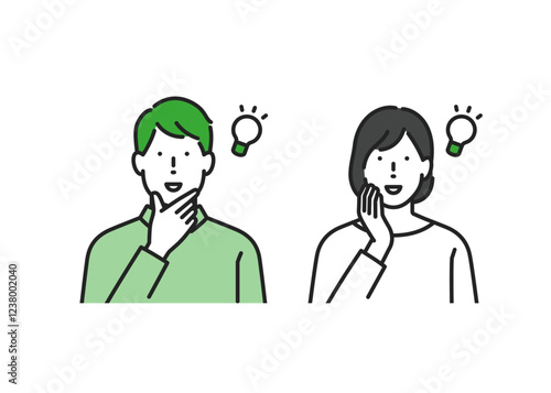 ひらめく男女ビジネスパーソンイラスト