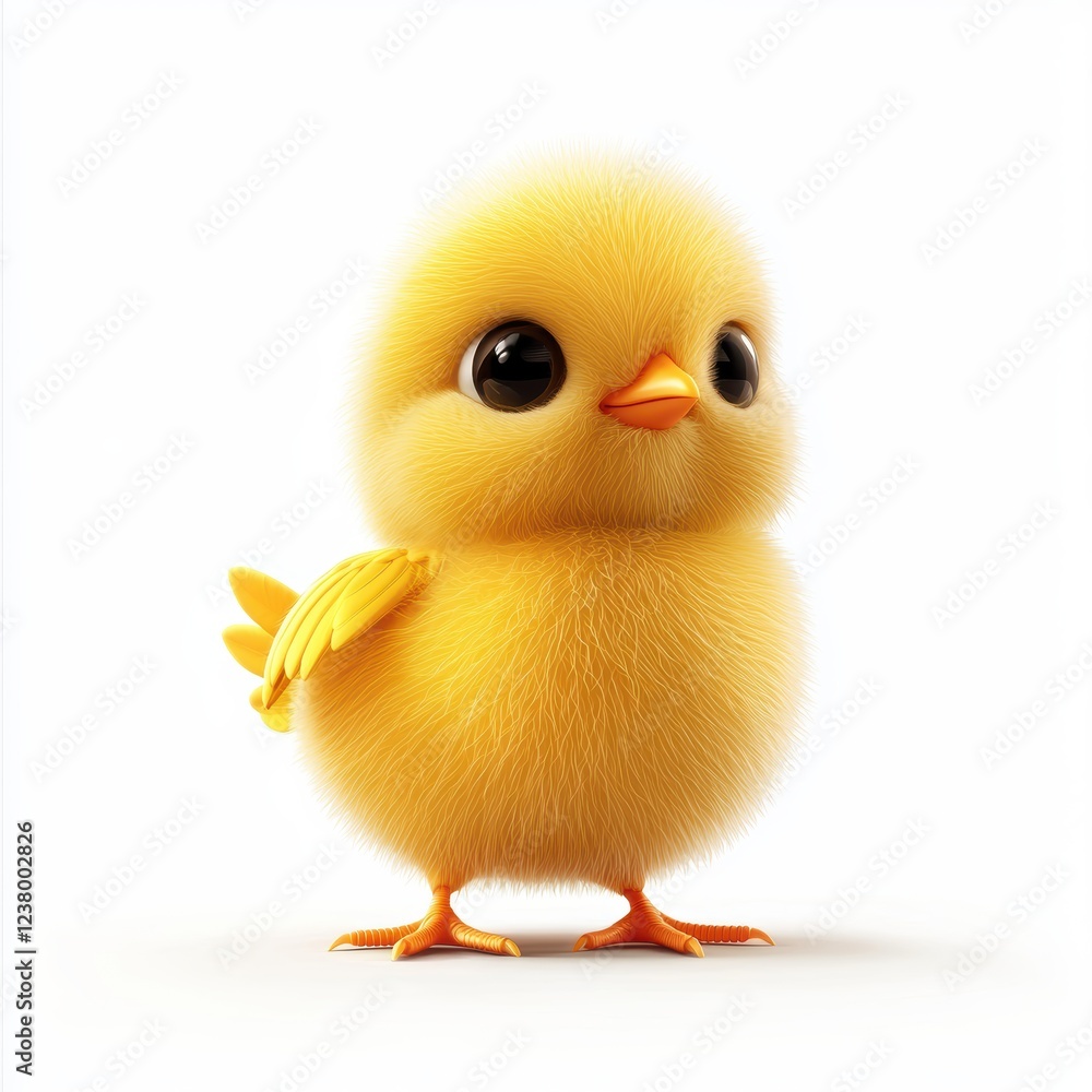 Cute fluffy baby chick with tiny wings and bright yellow feathers, placed on a bright white background Cute fluffy baby chick with tiny wings and bright yellow feathers, placed on a bright white background