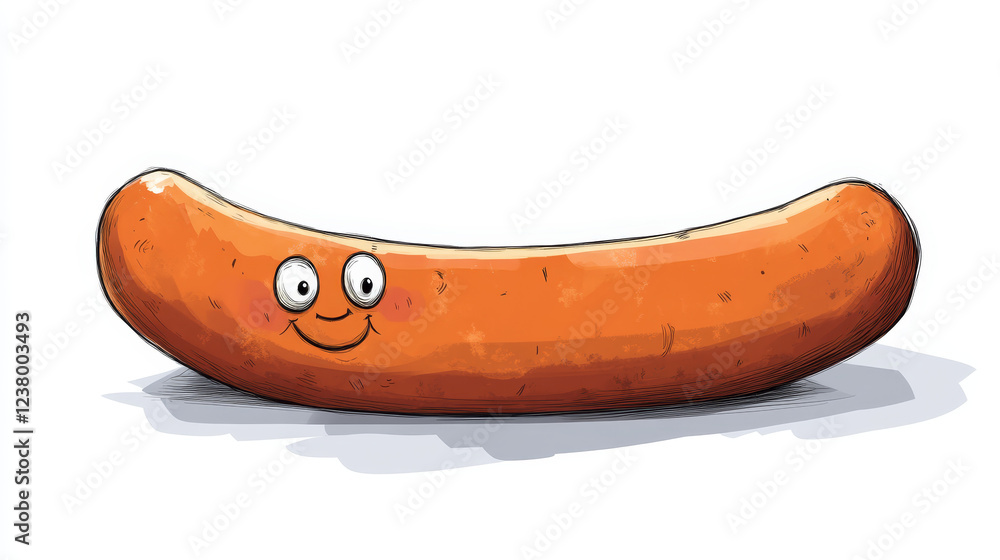 Cartoon wurst or sausage isolated on white for breakfast or dinner food design Cartoon wurst or sausage isolated on white for breakfast or dinner food design
