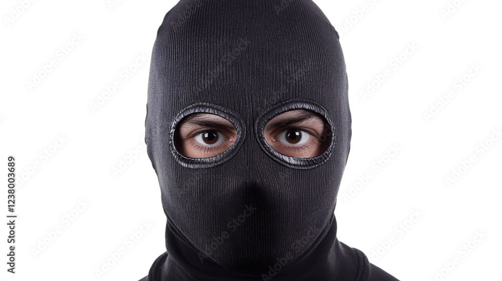 Criminal wearing balaclava looking at camera on transparent background Criminal wearing balaclava looking at camera on transparent background