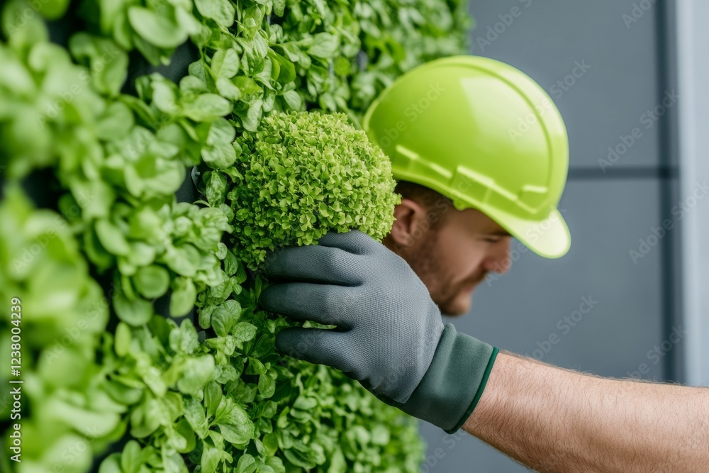 Living Wall Innovation Precision Installation of Vertical Garden Modules on Urban Corporate Facade by Skilled Worker - Enhancing Sustainable Workspaces and Eco-Friendly Design Living Wall Innovation Precision Installation of Vertical Garden Modules on Urban Corporate Facade by Skilled Worker - Enhancing Sustainable Workspaces and Eco-Friendly Design