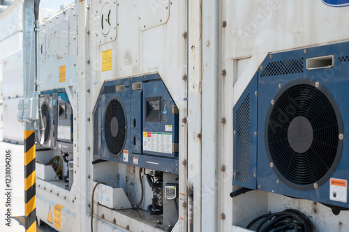 Canvas-taulu Shipping reefer container with electric socket plug at the port.