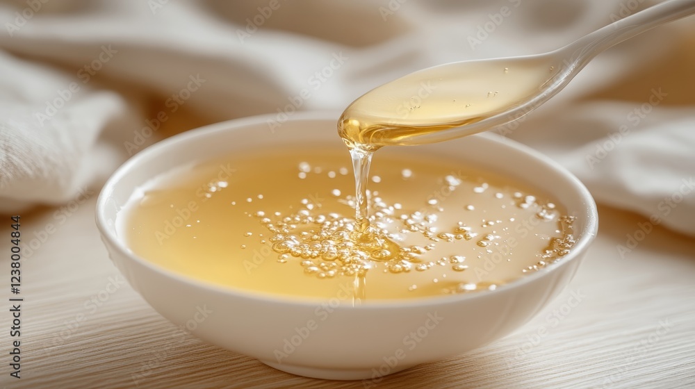 Elegant Abstract macro shot of golden maple syrup dripping off the edge of a spoon against a soft gradient amber background Elegant Abstract macro shot of golden maple syrup dripping off the edge of a spoon against a soft gradient amber background
