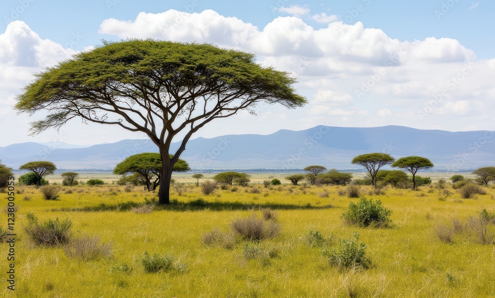 Lone acacia tree in savanna landscape Lone acacia tree in savanna landscape