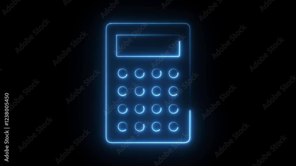 Glowing Neon Calculator Icon Animation on Black Background, Futuristic Math Tool, Loopable HD Video, Modern Digital Design Glowing Neon Calculator Icon Animation on Black Background, Futuristic Math Tool, Loopable HD Video, Modern Digital Design