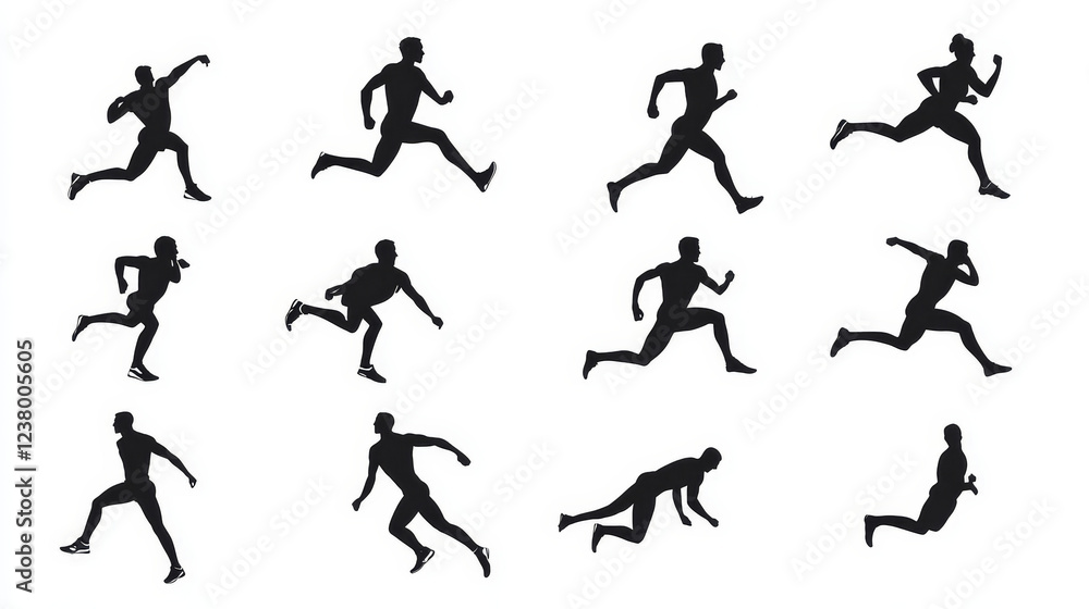 Black silhouette stylized athletes engaged in a variety of sports, vector icons on white Black silhouette stylized athletes engaged in a variety of sports, vector icons on white