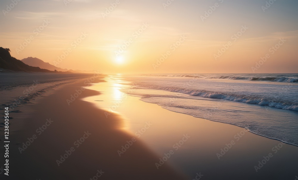 Serene sunset over the calm beach Serene sunset over the calm beach