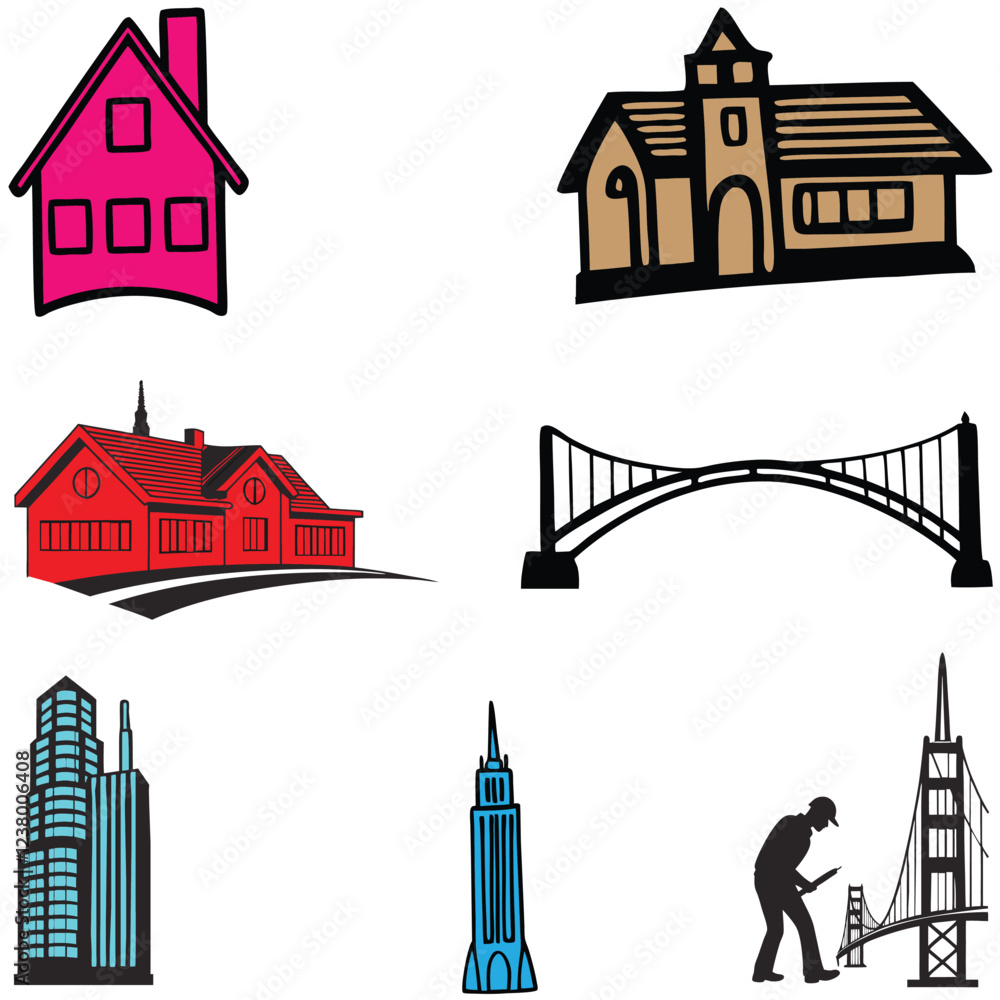 Fototapeta premium Architecture bundle line art and illustrator eps