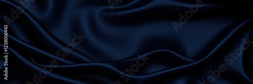 Black blue abstract background. Dark blue silk satin texture background. Shiny fabric with wavy soft pleats. Dark blue elegant background with copy space for your design