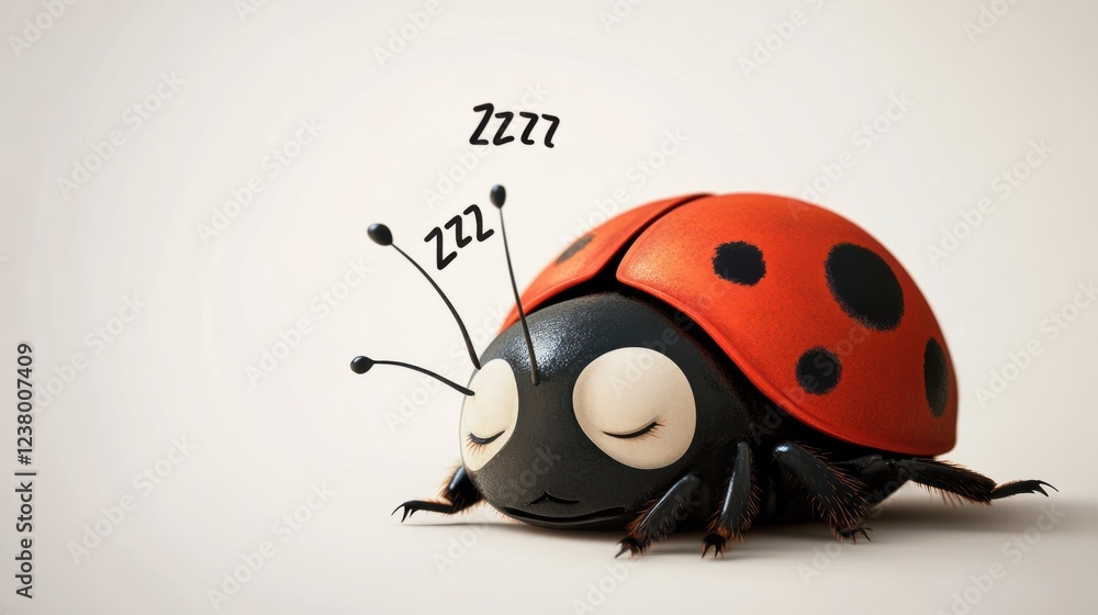 Fototapeta premium A sleepy cartoon ladybug with closed eyes and tiny 
