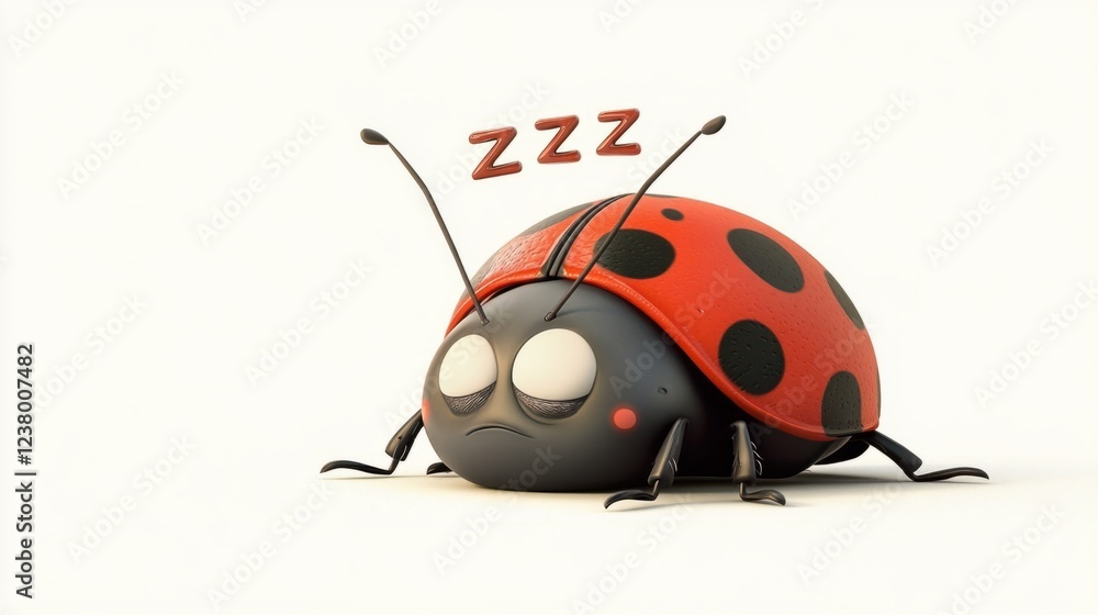 Fototapeta premium A sleepy cartoon ladybug with closed eyes and tiny 