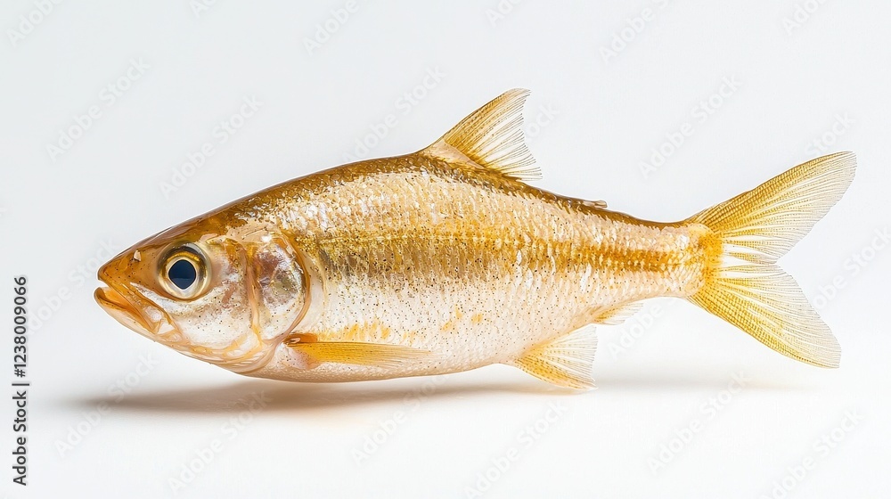 Small Golden Fish With Dark Spots On White Background Small Golden Fish With Dark Spots On White Background