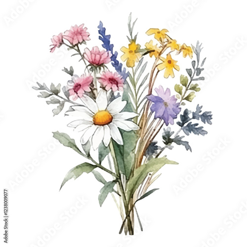 watercolors A beautifully arranged bouquet of wildflower illustration 