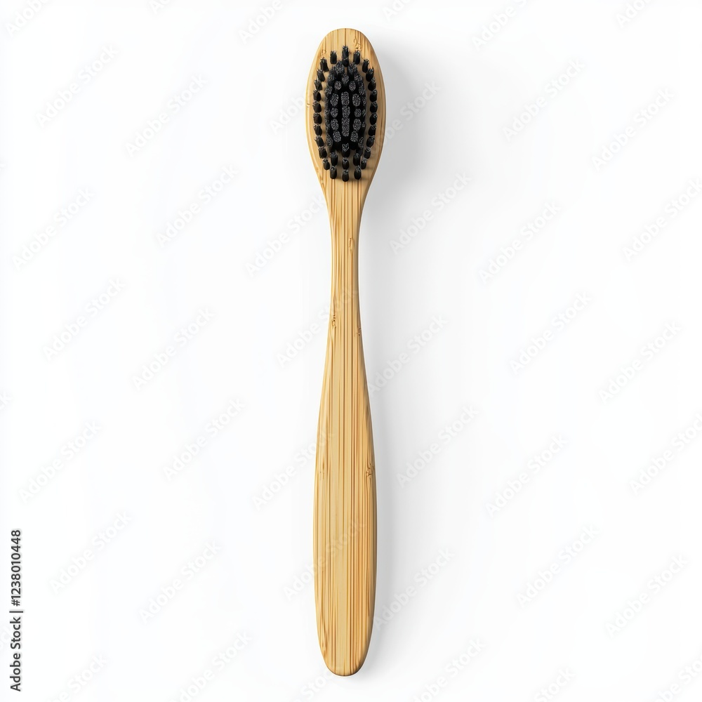 Eco-friendly bamboo toothbrush with a charcoal-infused bristle head, centered on a clean white background