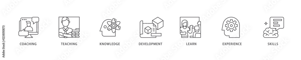 Training and development icon set flow process which consists of trainer, professional development, supervisory, trainee, instructor, coaching icon live stroke and easy to edit . Training and development icon set flow process which consists of trainer, professional development, supervisory, trainee, instructor, coaching icon live stroke and easy to edit .