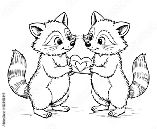 Raccoon Coloring Page Valentine line art