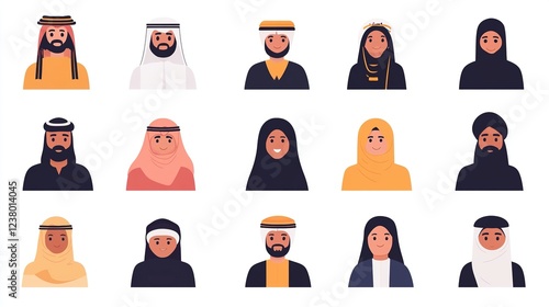 Diverse Arab People Avatars  Muslim Men   Women Portraits