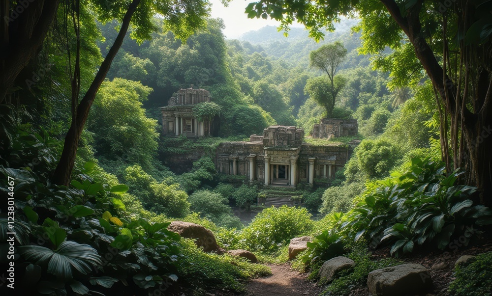 Ancient ruins nestled in lush greenery Ancient ruins nestled in lush greenery