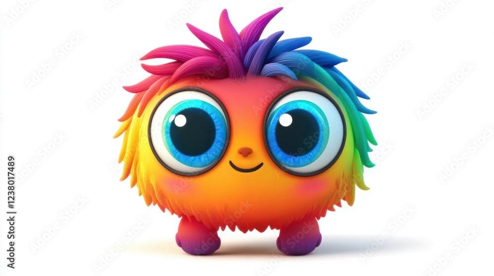 Naklejka premium Cartoon rainbow with oversized eyes and a playful expression, isolated on white