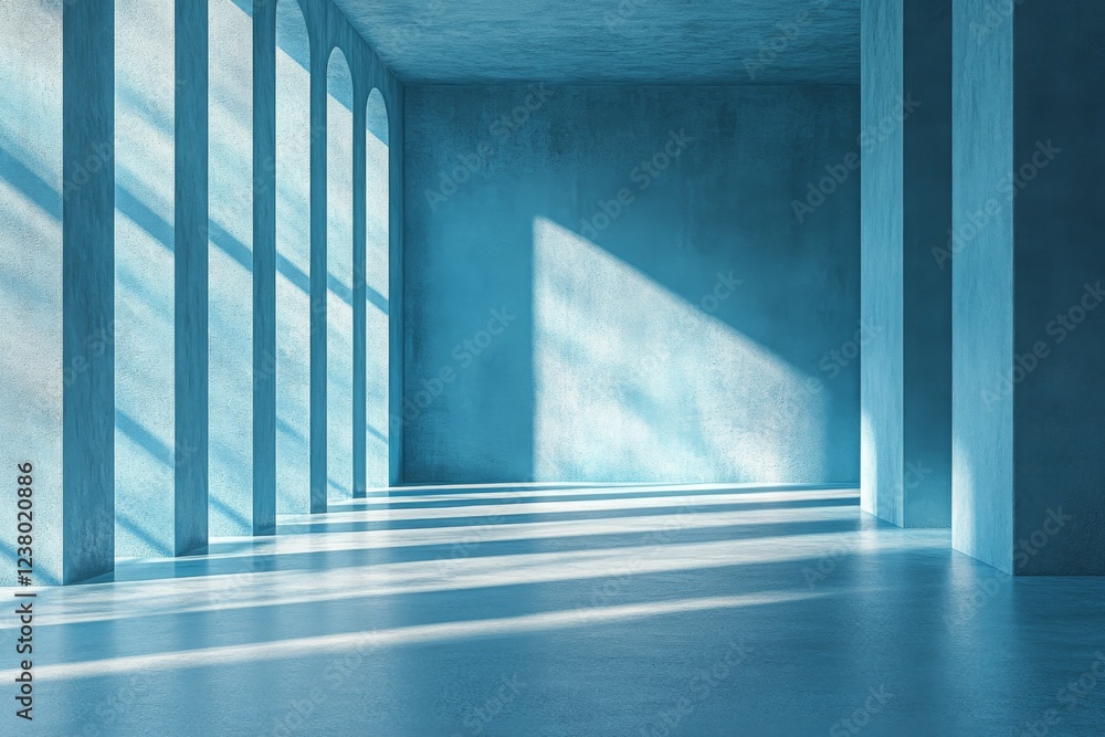 Fototapeta premium features a 3D-rendered empty and Chambray Blue abstract concrete room interior.