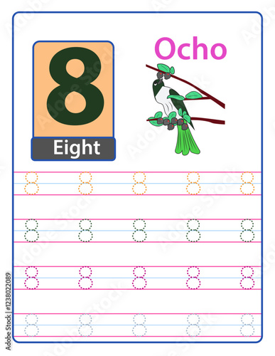 Spanish - English Number Tracing Ocho