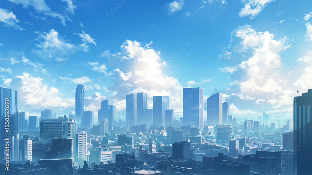青空と大都市|爽快な都会の風景と入道雲 青空と大都市|爽快な都会の風景と入道雲