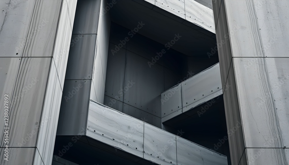 Fototapeta premium Abstract Architectural Photography: Exploring Geometric Patterns in Modern Concrete Structures
