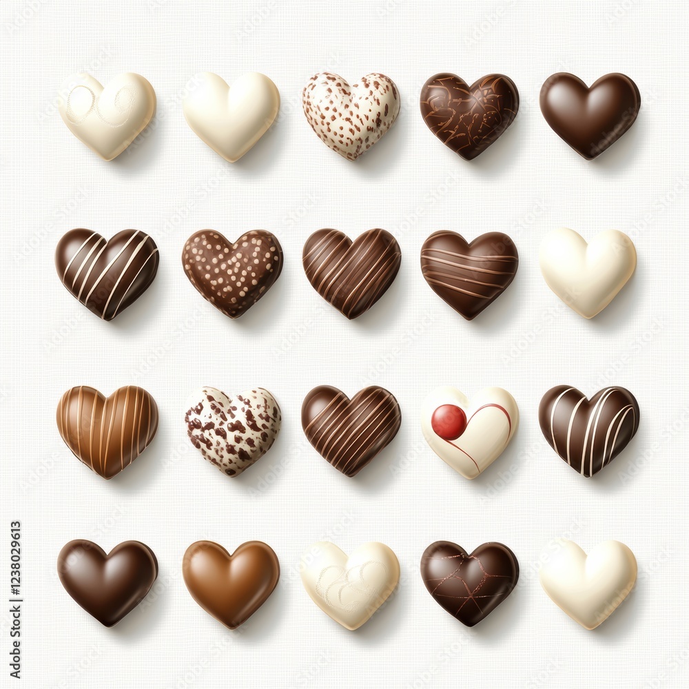 Valentine's day chocolate hearts sweet treats gourmet store elegant display close-up indulgent dessert selection Valentine's day chocolate hearts sweet treats gourmet store elegant display close-up indulgent dessert selection