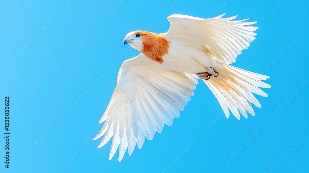 White bird soaring, blue sky, freedom, nature White bird soaring, blue sky, freedom, nature