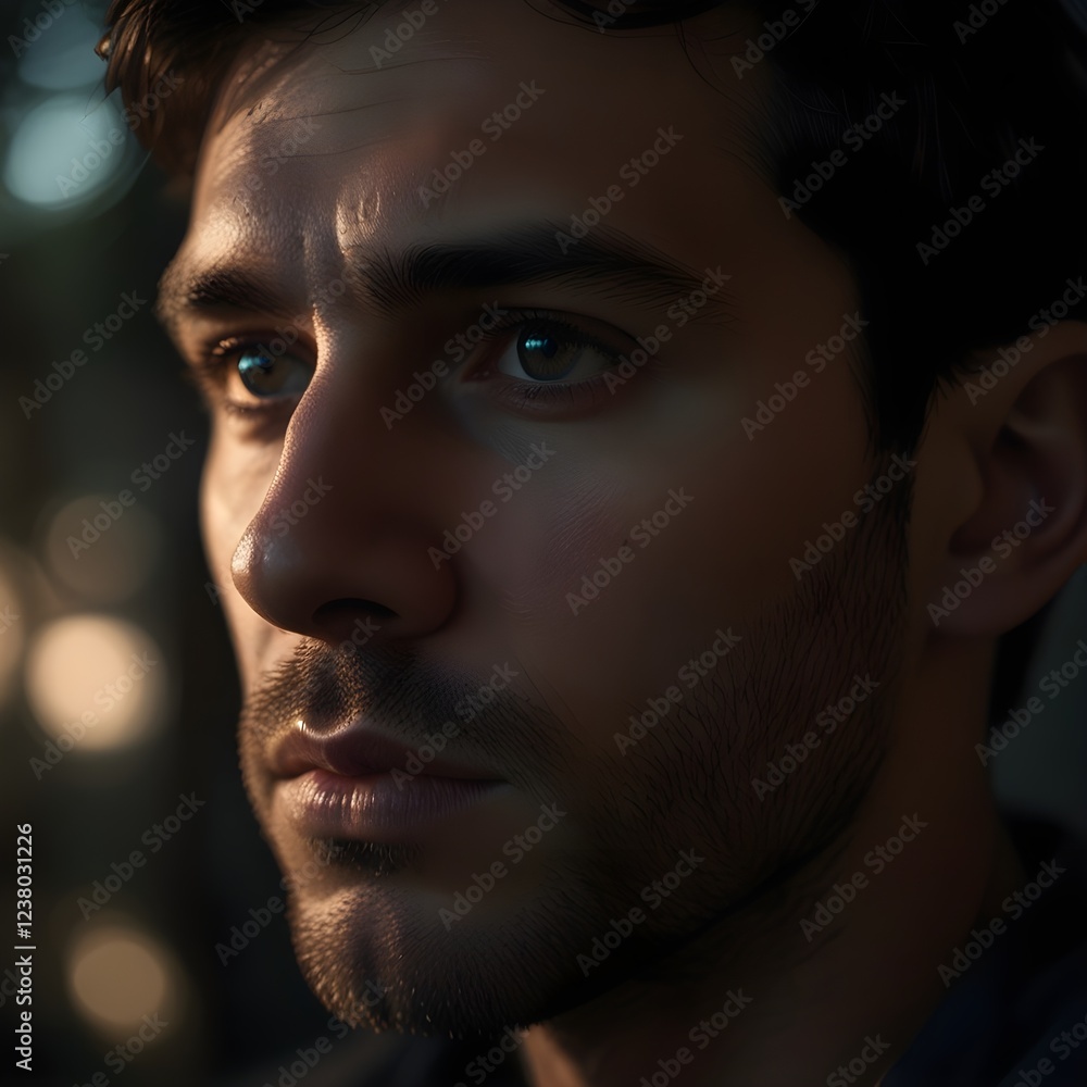 A contemplative man in soft lighting, with a serious and introspective expression. His face is partially shadowed, highlighting his deep thoughts and creating a dramatic and cinematic atmosphere.
A contemplative man in soft lighting, with a serious and introspective expression. His face is partially shadowed, highlighting his deep thoughts and creating a dramatic and cinematic atmosphere.