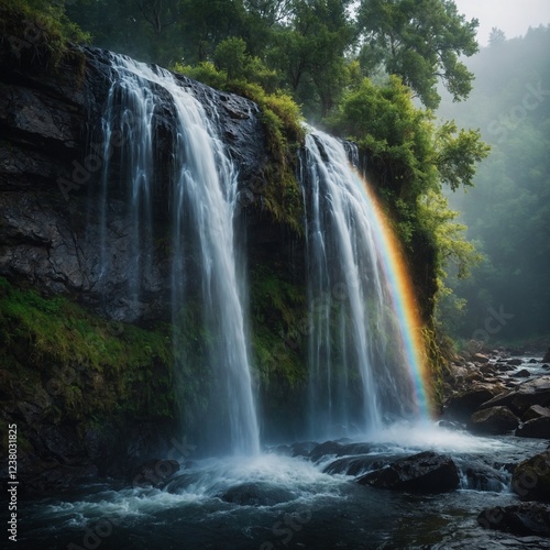 Generative ai waterfall Ellinjaa Falls australie waterfall in dominica caribbean trafalgar falls Waterfall Heo Suwat Waterfall Khao Yai National Park Thailand photo