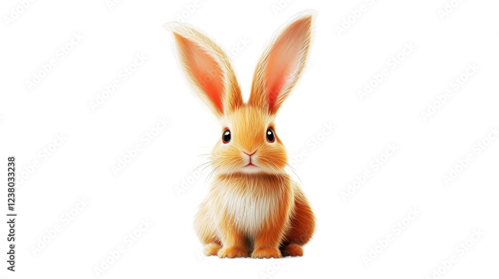Fototapeta premium Adorable fluffy easter bunny sitting on transparent background