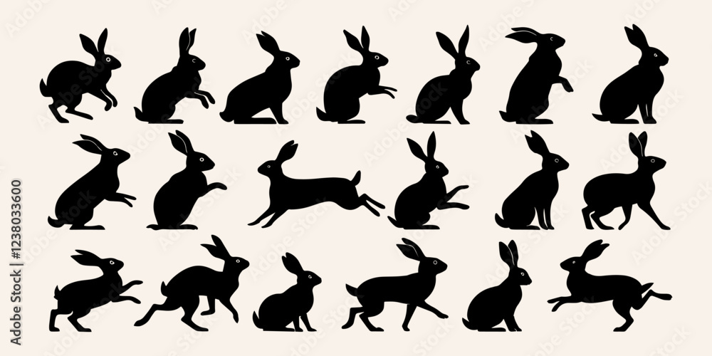 Fototapeta premium Unique Rabbit Silhouettes with Colorful Eggs – Versatile Vector Set for Seasonal Graphics