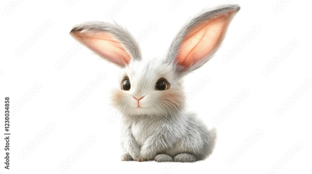 Fototapeta premium Adorable fluffy white easter bunny sitting on transparent background