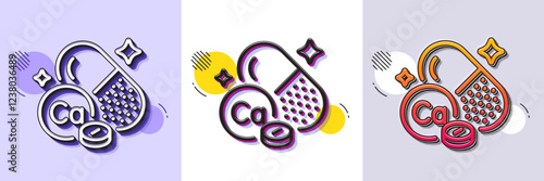 Calcium mineral line icon. Halftone dotted pattern. Gradient icon with grain shadow. Chemical element Ca sign. Capsule or pill symbol. Line calcium mineral icon. Various designs. Vector