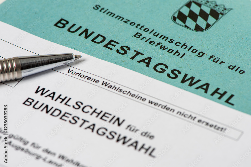 Fototapeta premium Wahlschein und Briefwahl zur Bundestagswahl 2025
