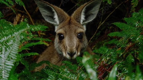 Kangaroo feeding in forest wildlife photography lush greenery close-up view nature exploration photo